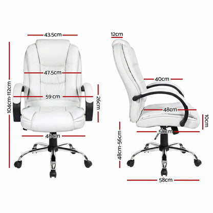 Artiss Executive Office Chair Leather Tilt White - Image 2