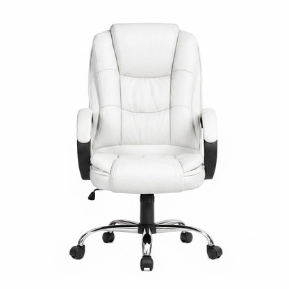 Artiss Executive Office Chair Leather Tilt White - Image 3