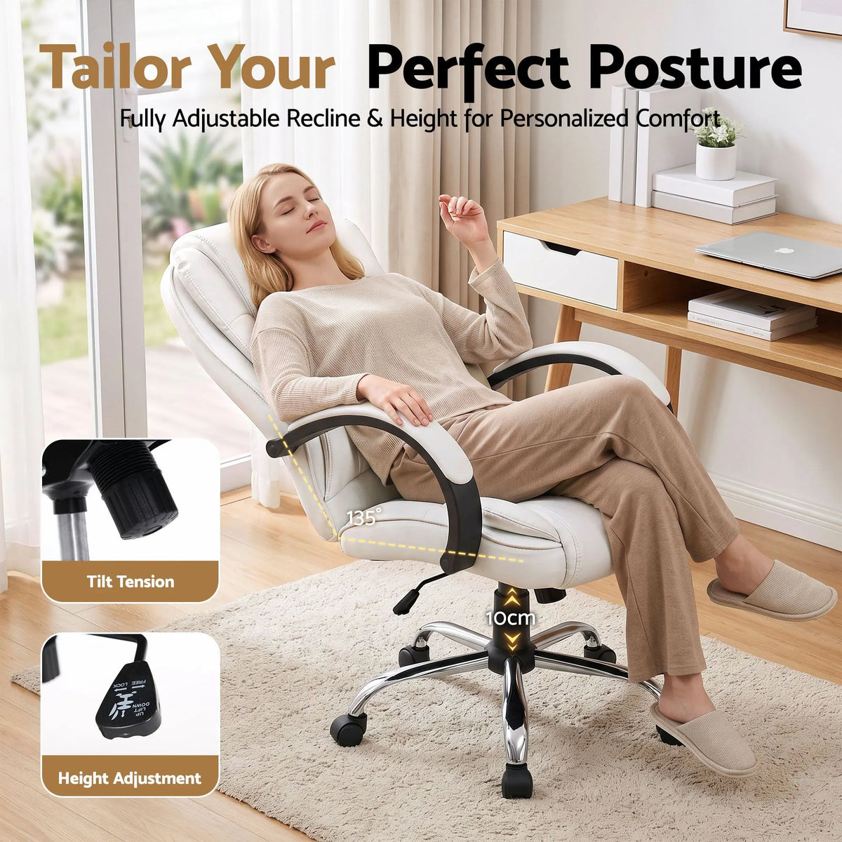 Artiss Executive Office Chair Leather Tilt White - Image 4
