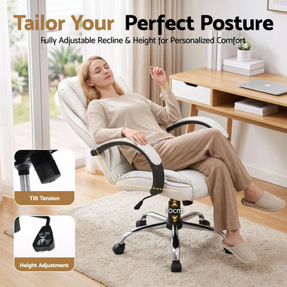 Artiss Executive Office Chair Leather Tilt White - Image 4