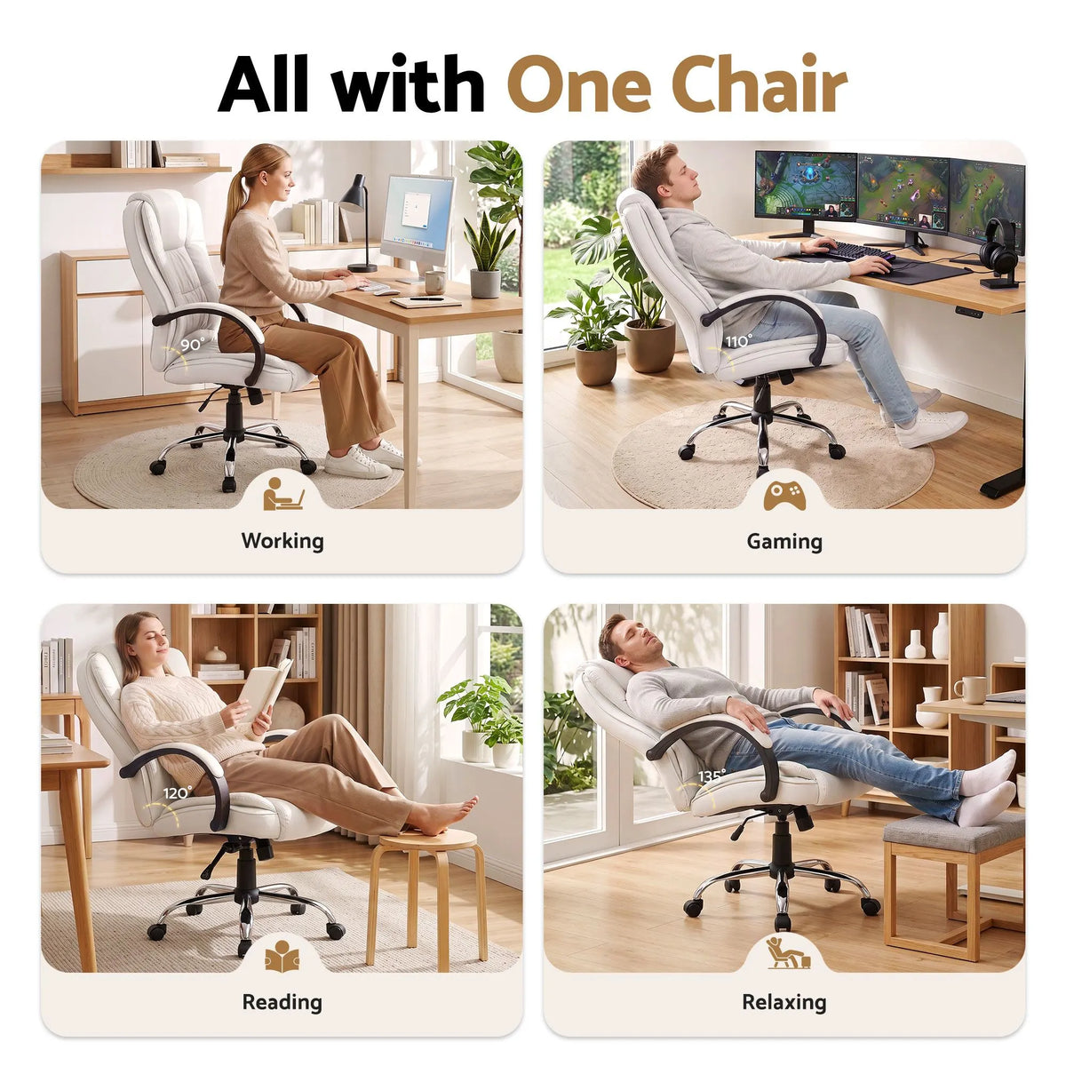 Artiss Executive Office Chair Leather Tilt White - Image 5