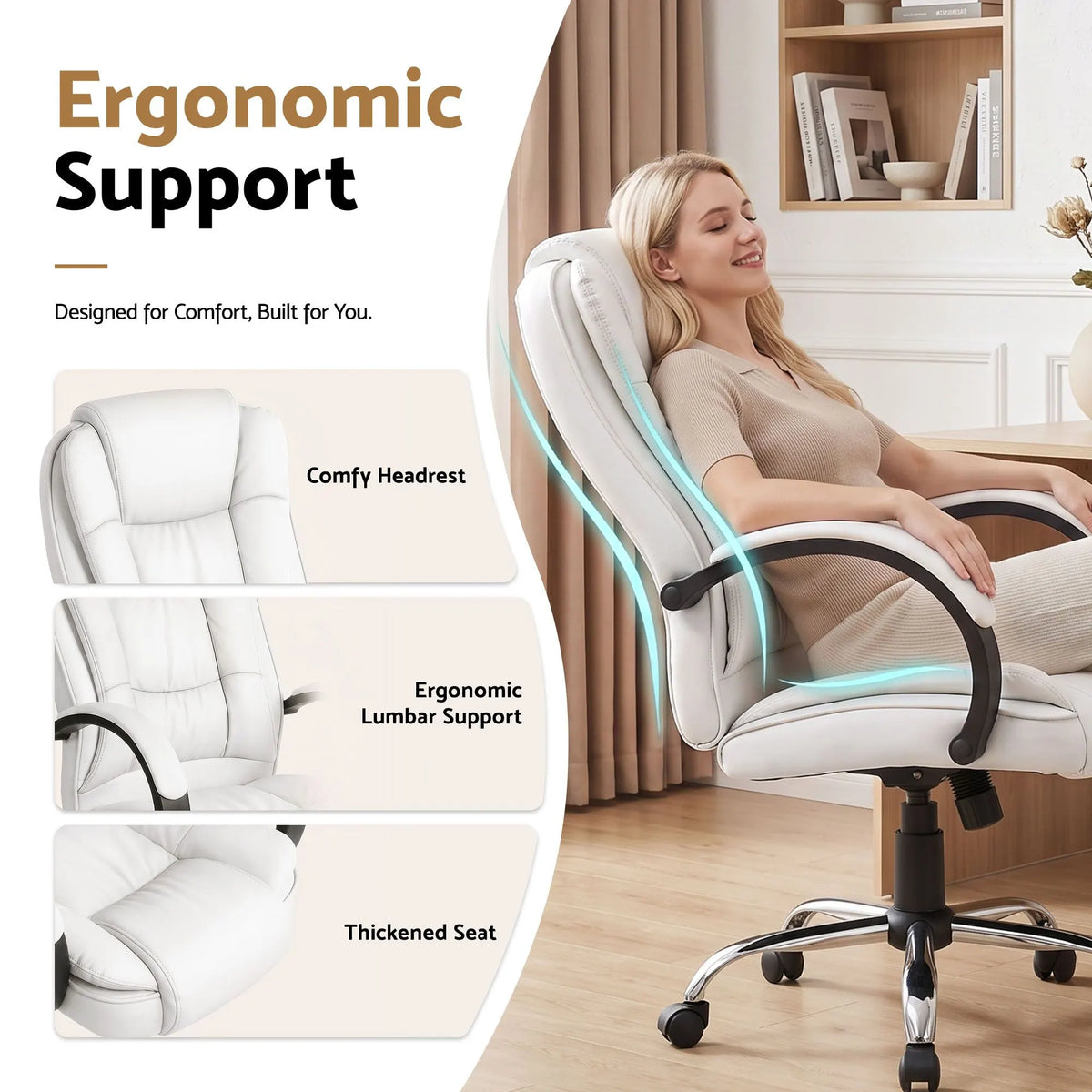 Artiss Executive Office Chair Leather Tilt White - Image 6