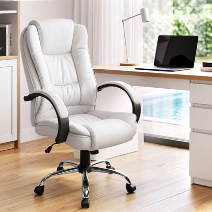 Artiss Executive Office Chair Leather Tilt White - Image 8