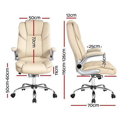 Artiss Executive Office Chair Leather Tilt Beige - Image 2