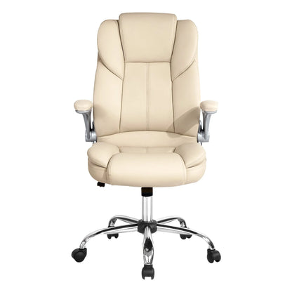 Artiss Executive Office Chair Leather Tilt Beige - Image 3