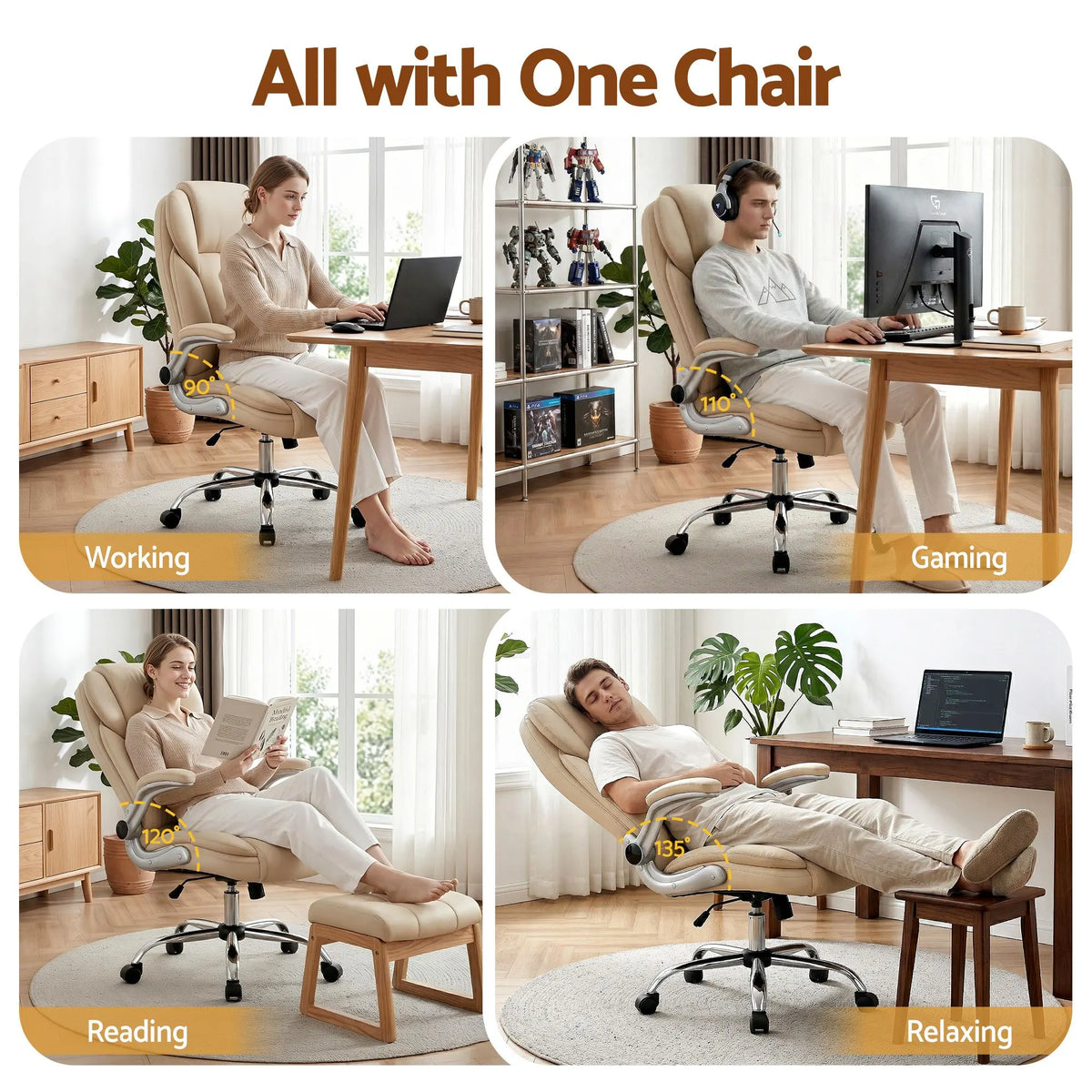 Artiss Executive Office Chair Leather Tilt Beige - Image 5