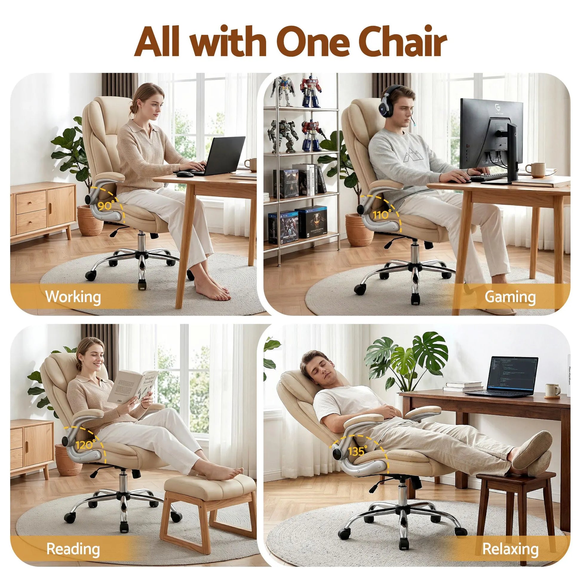Artiss Executive Office Chair Leather Tilt Beige - Image 5