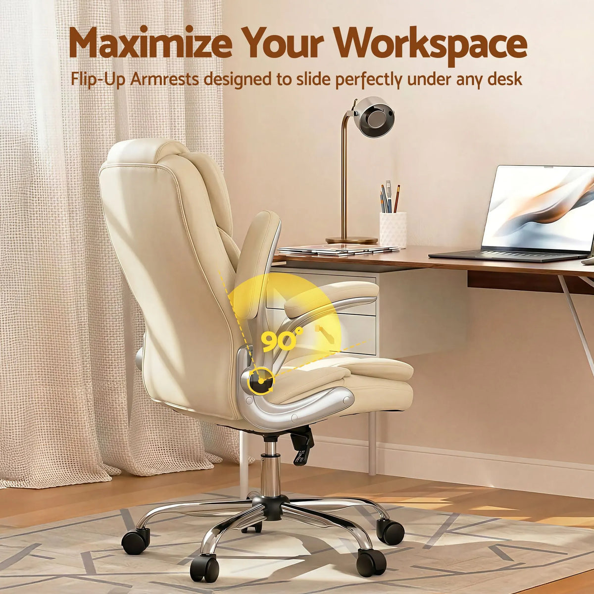 Artiss Executive Office Chair Leather Tilt Beige - Image 7