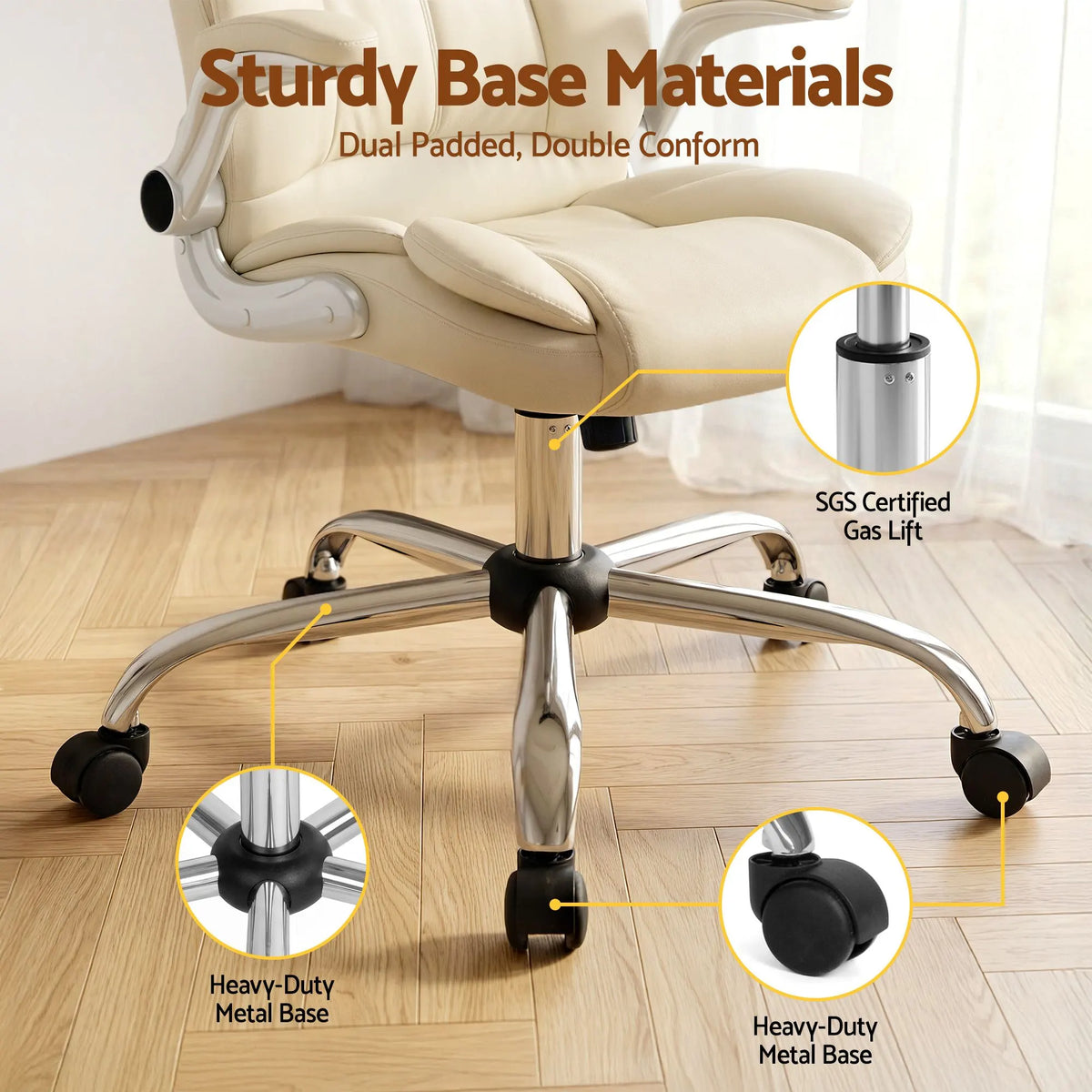 Artiss Executive Office Chair Leather Tilt Beige - Image 8