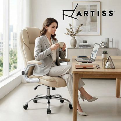 Artiss Executive Office Chair Leather Tilt Beige - Image 9