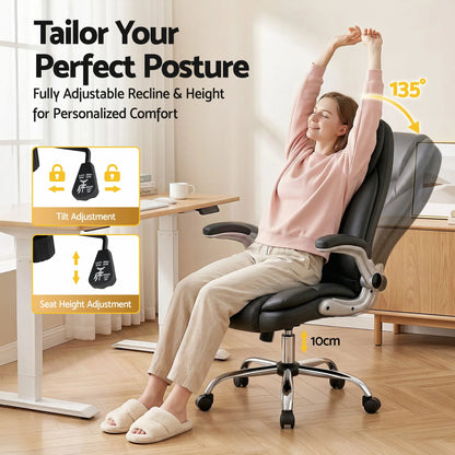 Artiss Executive Office Chair Leather Tilt Black - Image 4