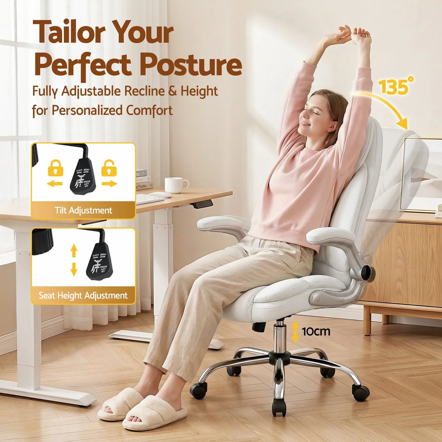 Artiss Executive Office Chair Leather Tilt White - Image 4