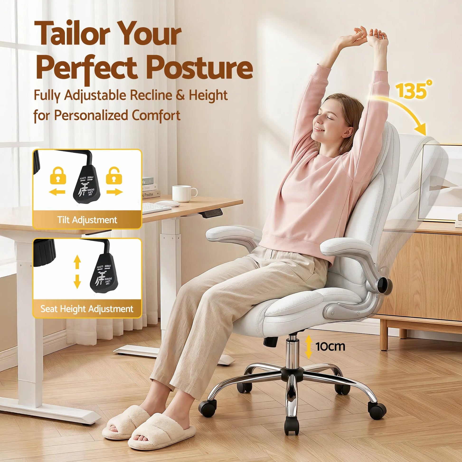 Artiss Executive Office Chair Leather Tilt White - Image 4