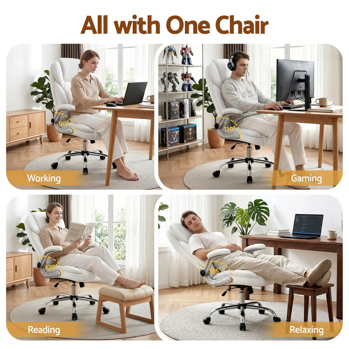Artiss Executive Office Chair Leather Tilt White - Image 5