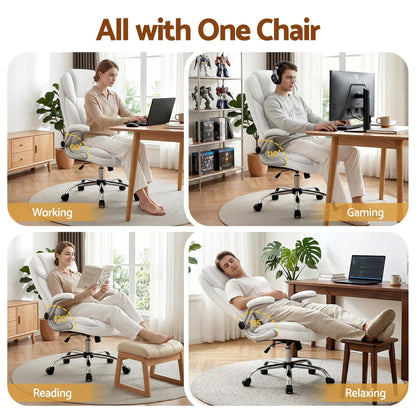 Artiss Executive Office Chair Leather Tilt White - Image 5