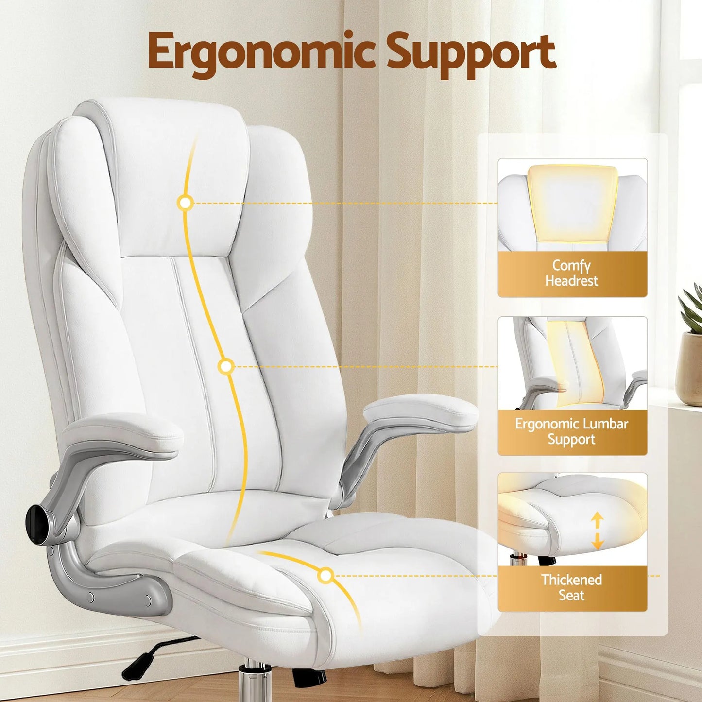 Artiss Executive Office Chair Leather Tilt White - Image 6