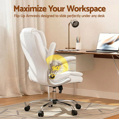 Artiss Executive Office Chair Leather Tilt White - Image 7