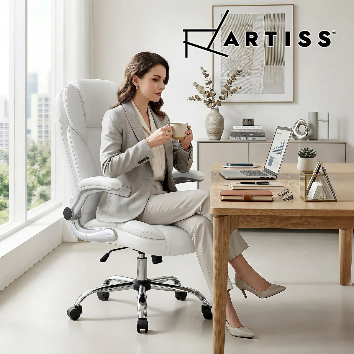 Artiss Executive Office Chair Leather Tilt White - Image 9
