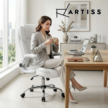 Artiss Executive Office Chair Leather Tilt White - Image 9