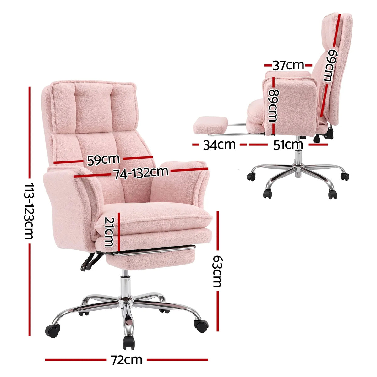 Artiss Big & Tall Criss Cross Office Chair with Flip Armrests Foot Rest Reclining Teddy Fleece Pink - Image 3