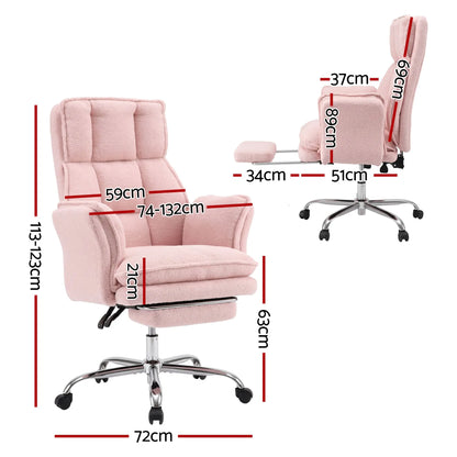 Artiss Big & Tall Criss Cross Office Chair with Flip Armrests Foot Rest Reclining Teddy Fleece Pink - Image 3
