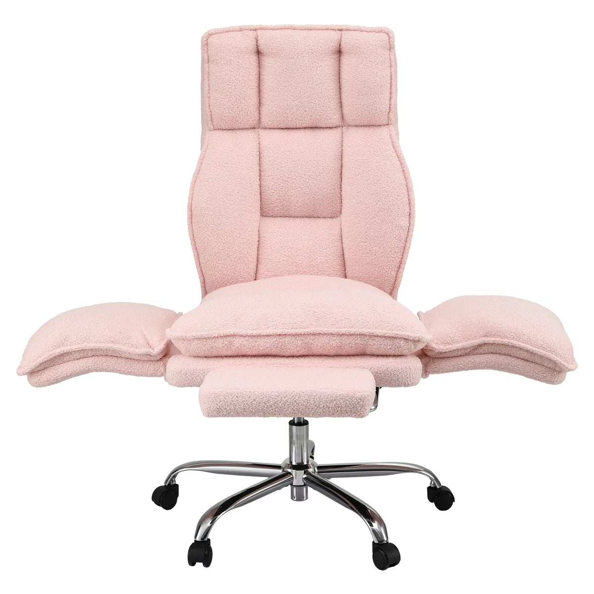Artiss Big & Tall Criss Cross Office Chair with Flip Armrests Foot Rest Reclining Teddy Fleece Pink - Image 4