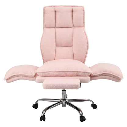 Artiss Big & Tall Criss Cross Office Chair with Flip Armrests Foot Rest Reclining Teddy Fleece Pink - Image 4