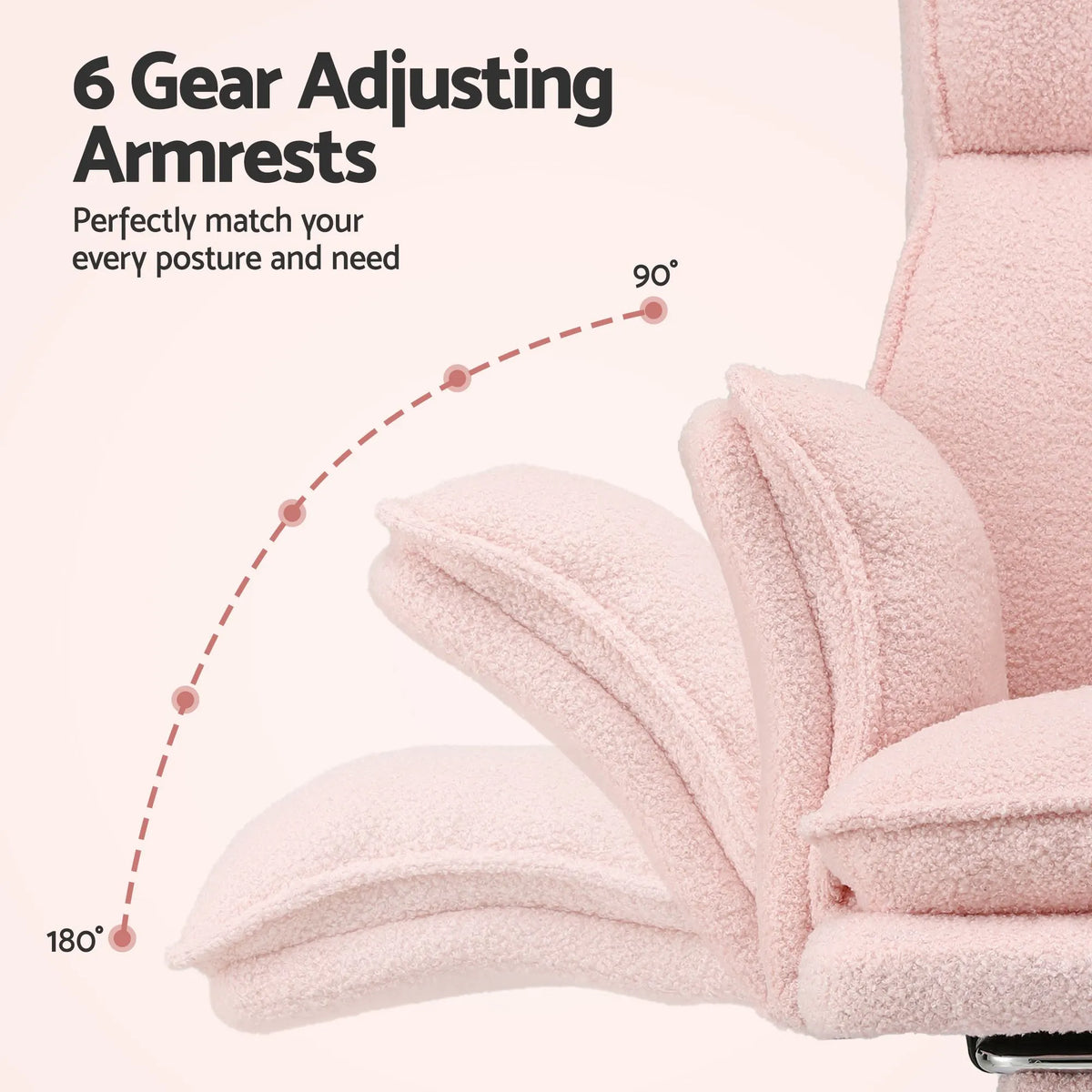 Artiss Big & Tall Criss Cross Office Chair with Flip Armrests Foot Rest Reclining Teddy Fleece Pink - Image 7