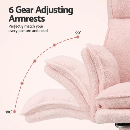 Artiss Big & Tall Criss Cross Office Chair with Flip Armrests Foot Rest Reclining Teddy Fleece Pink - Image 7