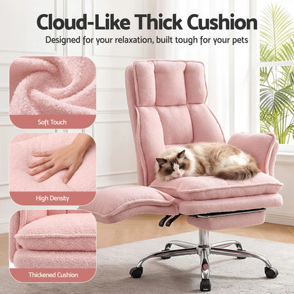 Artiss Big & Tall Criss Cross Office Chair with Flip Armrests Foot Rest Reclining Teddy Fleece Pink - Image 9