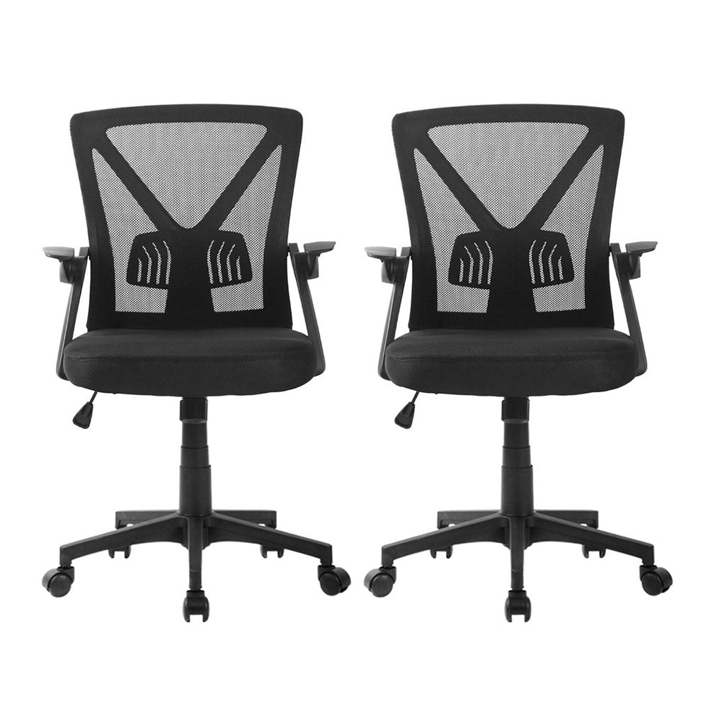 Artiss 2x Mesh Office Chair Mid Back Black - Image 3