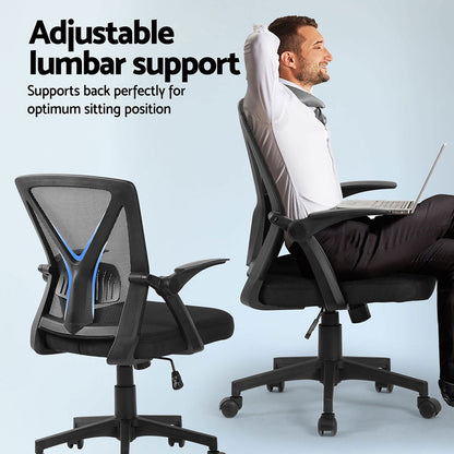 Artiss 2x Mesh Office Chair Mid Back Black - Image 5