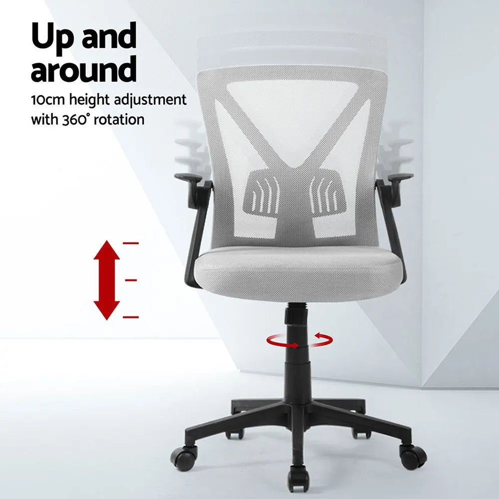 Artiss 2x Mesh Office Chair Mid Back Grey - Image 4