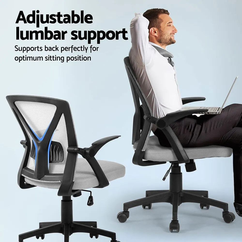 Artiss 2x Mesh Office Chair Mid Back Grey - Image 5