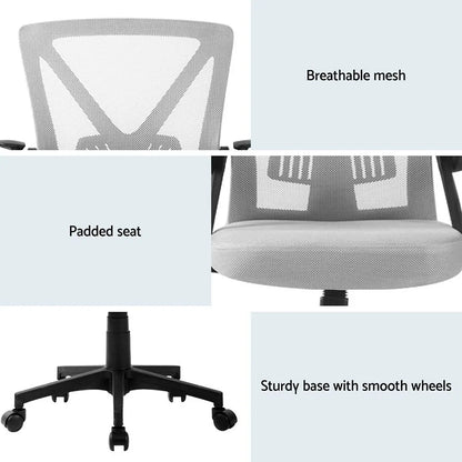 Artiss 2x Mesh Office Chair Mid Back Grey - Image 6