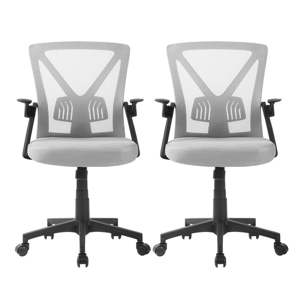 Artiss 2x Mesh Office Chair Mid Back Grey - Image 3