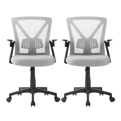 Artiss 2x Mesh Office Chair Mid Back Grey - Image 3