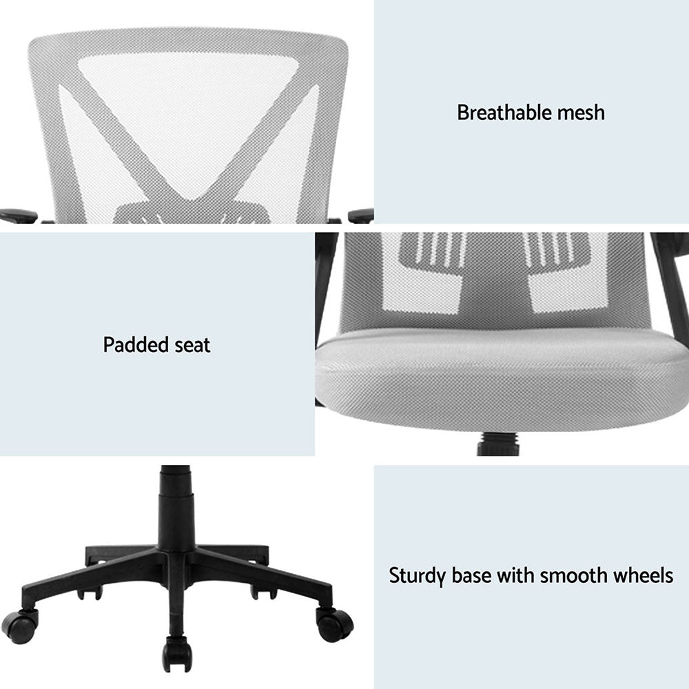 Artiss 2x Mesh Office Chair Mid Back Grey - Image 6