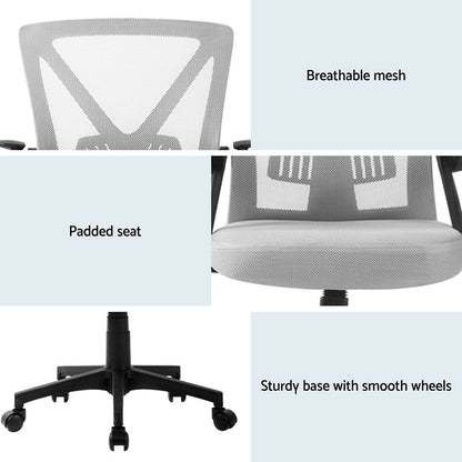Artiss 2x Mesh Office Chair Mid Back Grey - Image 6