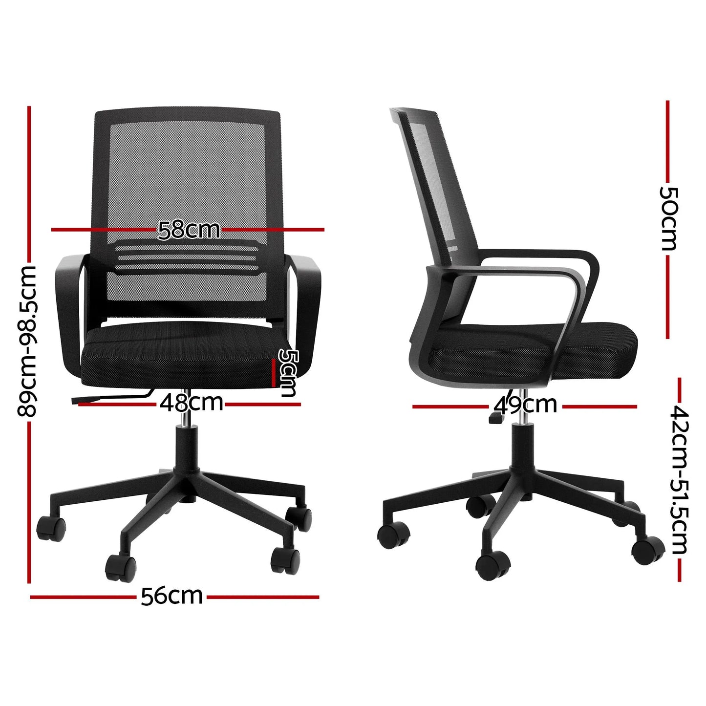Artiss Mesh Office Chair Mid Back Black - Image 2