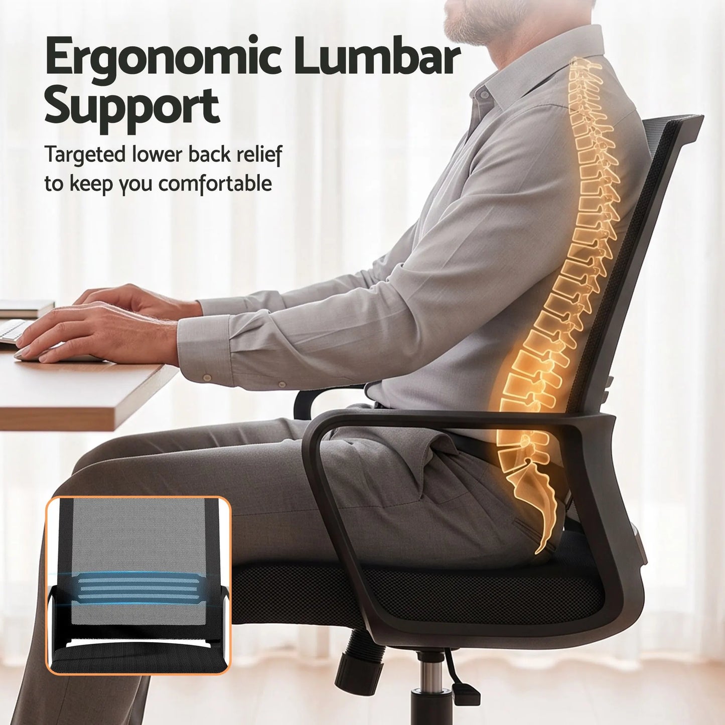 Artiss Mesh Office Chair Mid Back Black - Image 4