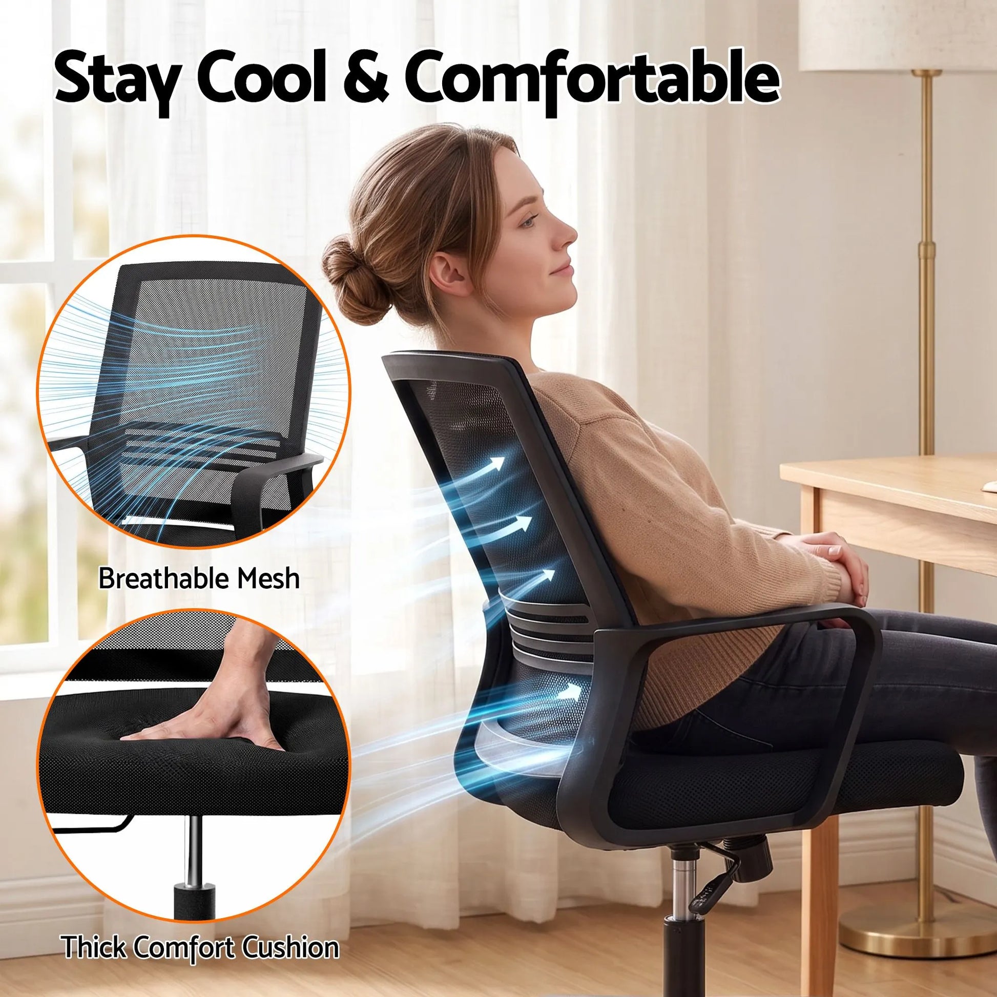 Artiss Mesh Office Chair Mid Back Black - Image 6