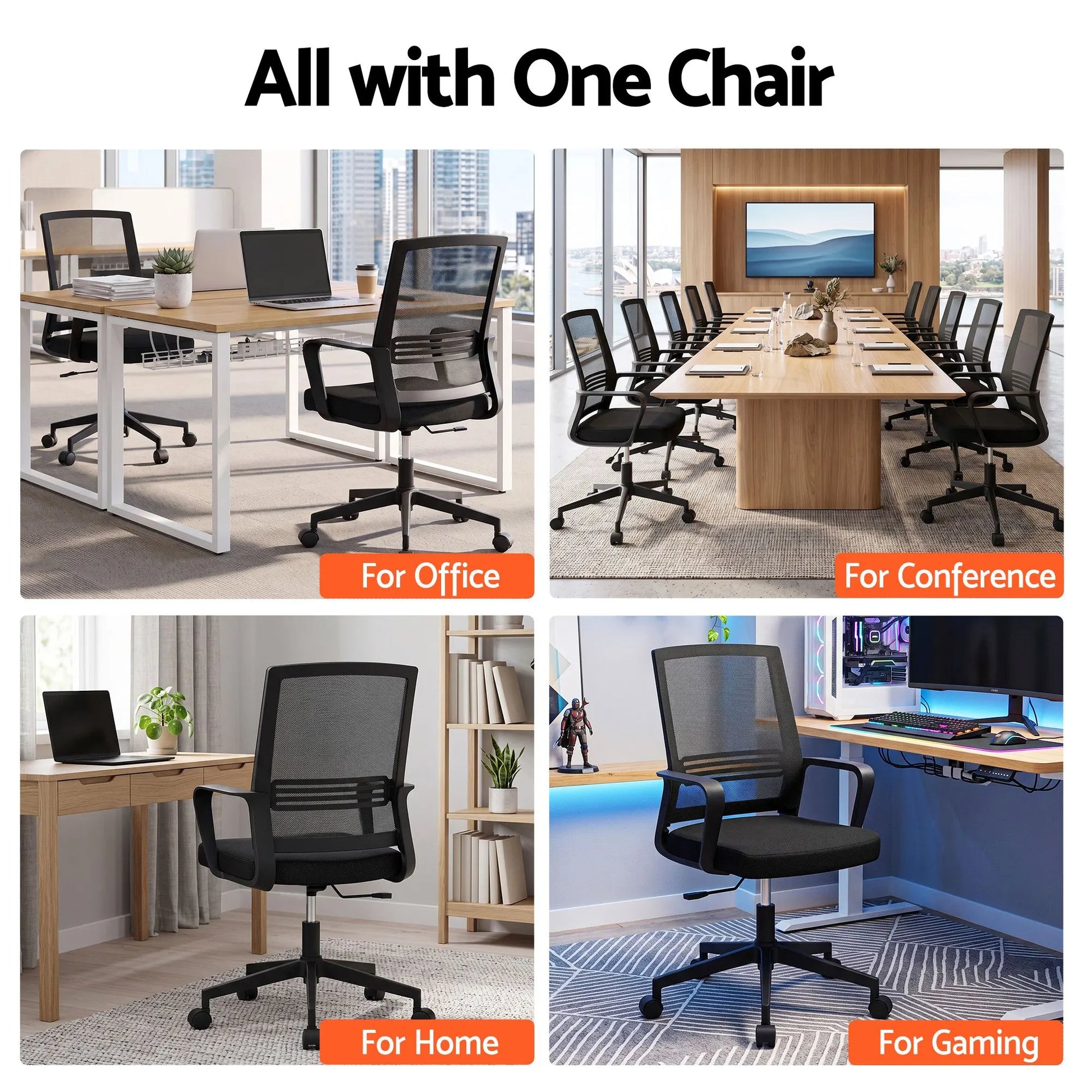 Artiss Mesh Office Chair Mid Back Black - Image 8
