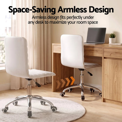 Artiss Office Chair Conference Chairs PU Leather Low Back White - Image 4