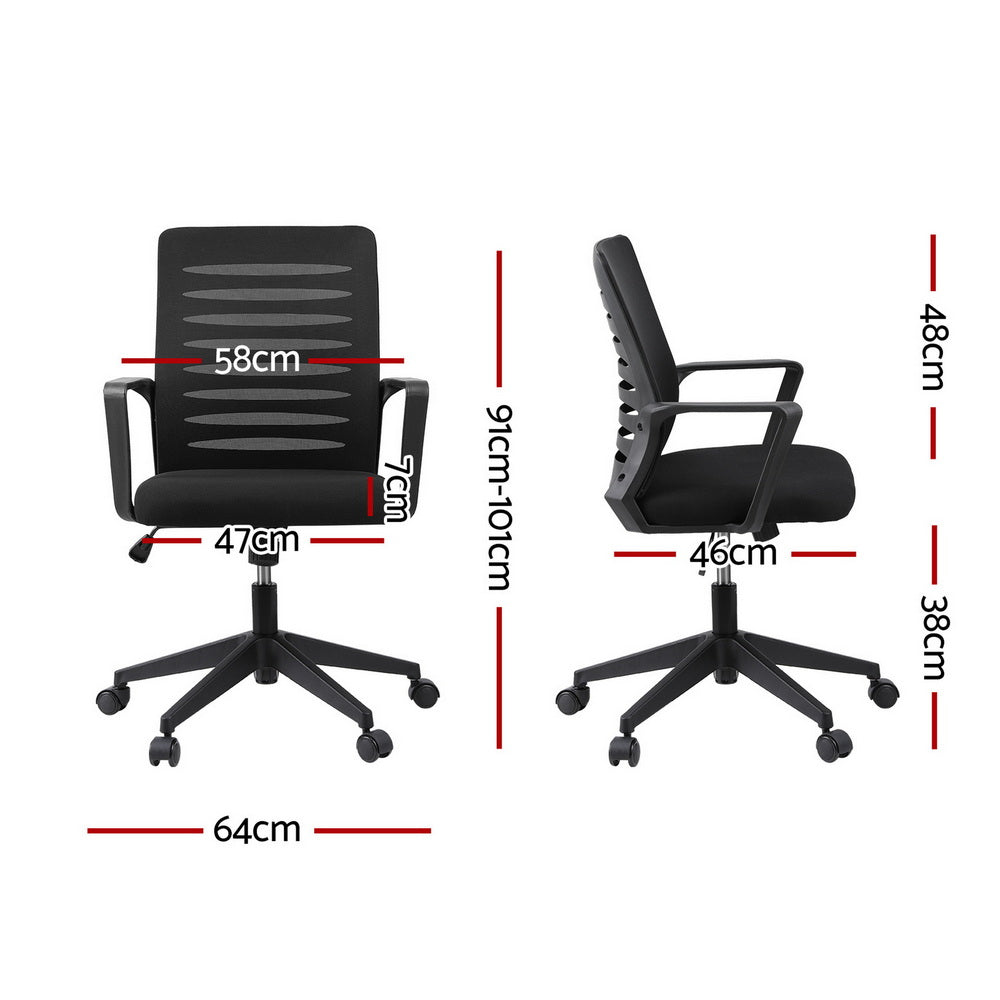 Artiss Ergonomic Office Chair Mesh Computer Desk Chairs with Lumbar Support, Height Adjustment Swivel Chair Mid Back for Home Office Study, Black - Image 2
