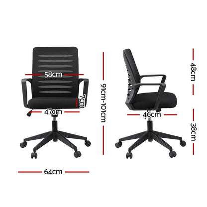 Artiss Ergonomic Office Chair Mesh Computer Desk Chairs with Lumbar Support, Height Adjustment Swivel Chair Mid Back for Home Office Study, Black - Image 2