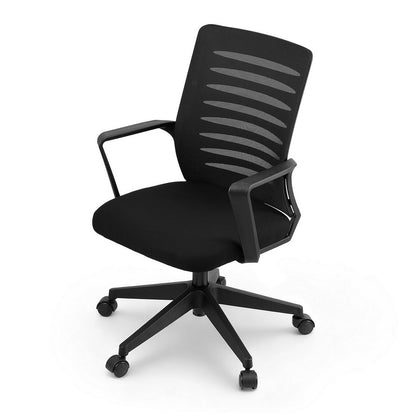 Artiss Ergonomic Office Chair Mesh Computer Desk Chairs with Lumbar Support, Height Adjustment Swivel Chair Mid Back for Home Office Study, Black - Image 3