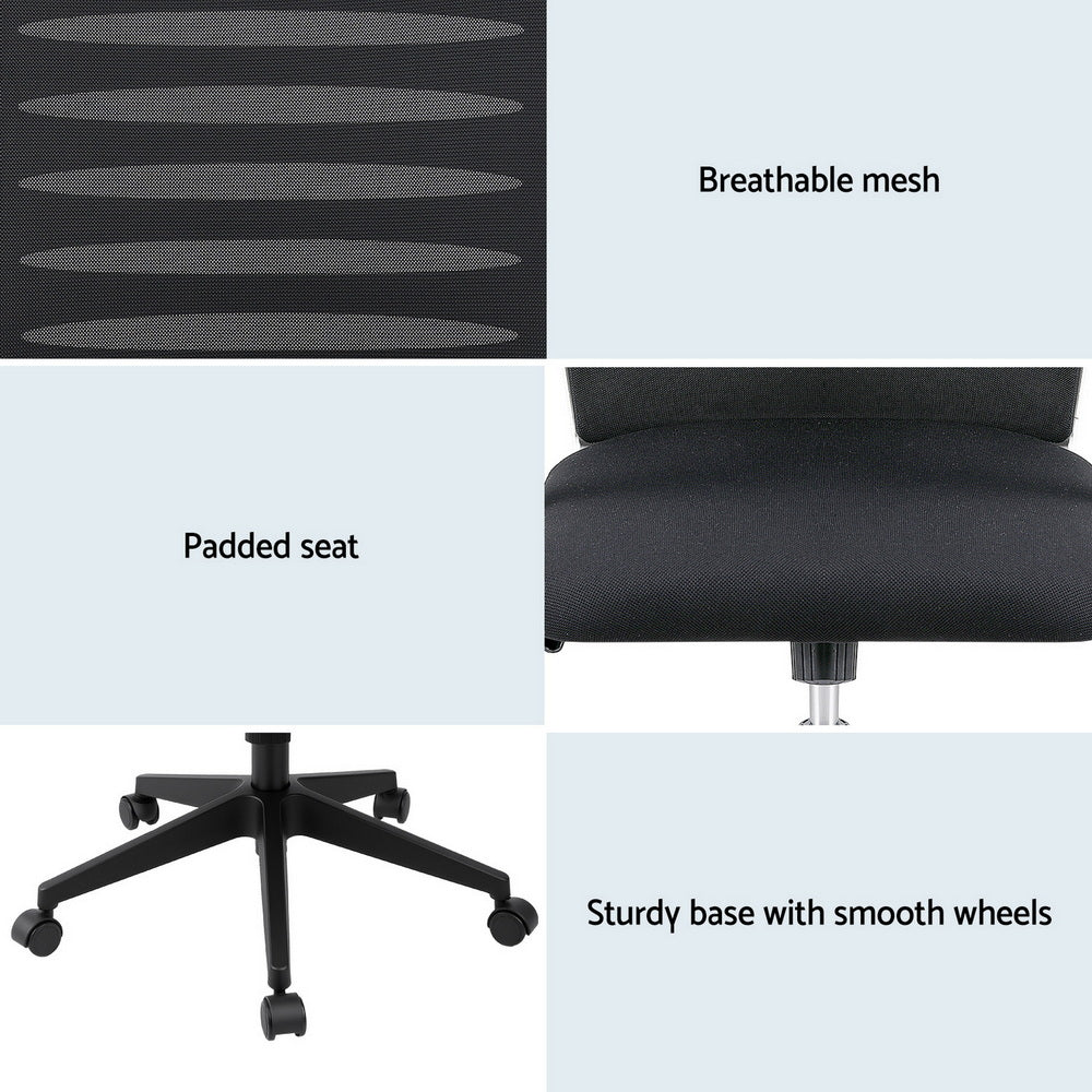 Artiss Ergonomic Office Chair Mesh Computer Desk Chairs with Lumbar Support, Height Adjustment Swivel Chair Mid Back for Home Office Study, Black - Image 6