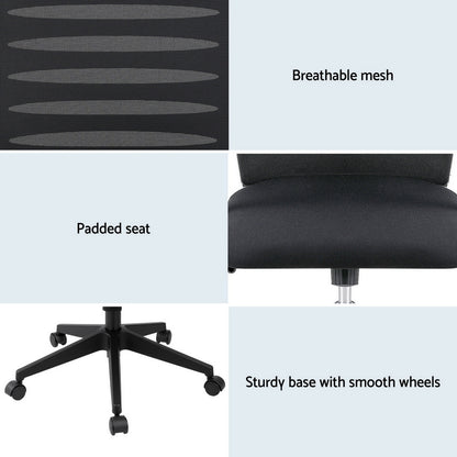 Artiss Ergonomic Office Chair Mesh Computer Desk Chairs with Lumbar Support, Height Adjustment Swivel Chair Mid Back for Home Office Study, Black - Image 6