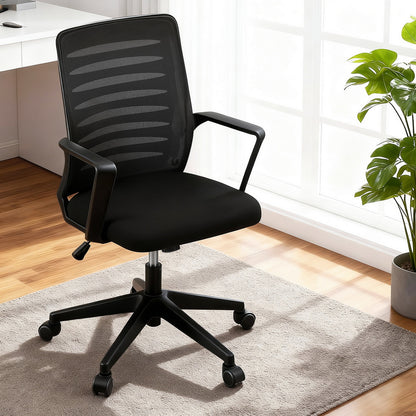 Artiss Ergonomic Office Chair Mesh Computer Desk Chairs with Lumbar Support, Height Adjustment Swivel Chair Mid Back for Home Office Study, Black - Image 7